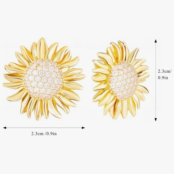 🔥⏭️NIB Sunflower 14k Gold Plated Stud Earrings - Picture 3 of 15